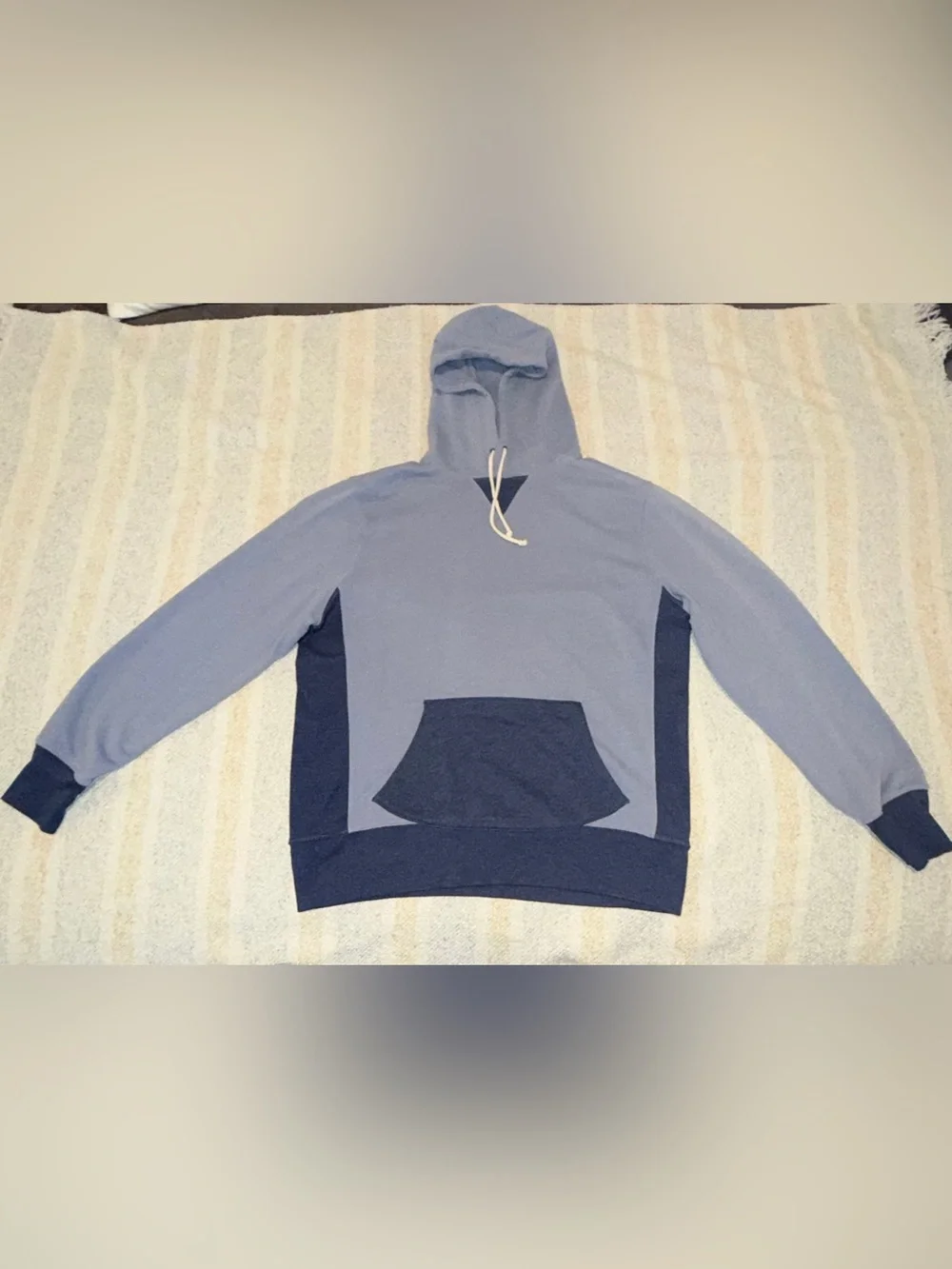 J. Crew Two-Tone Slate Blue and Navy Hooded Pullover
